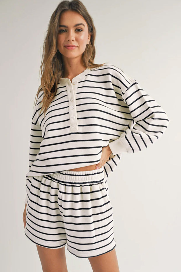 Virginia Striped Henley Pullover & Shorts Set | S-XL