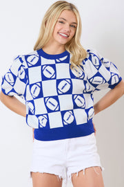 SALE - Football Checkered Puff Sleeve Top | Size Small