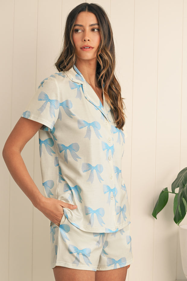 Emerie Bow Printed Pajama Set | S-XL