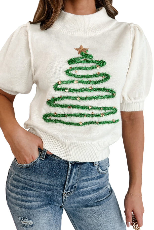 Tinsel Christmas Tree Short Sleeve Sweater | S-XL