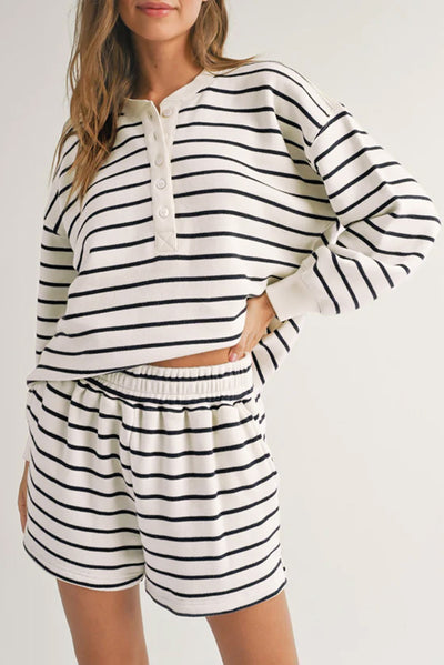 Virginia Striped Henley Pullover & Shorts Set | S-XL