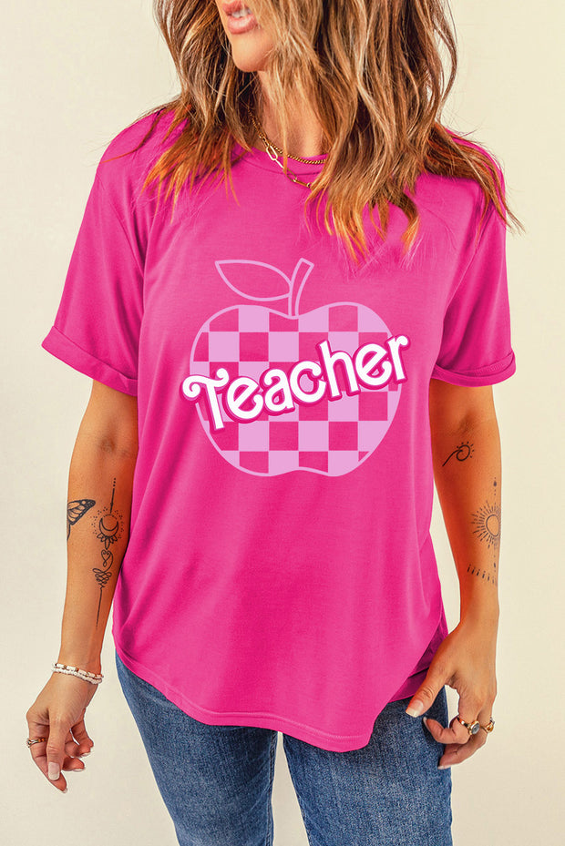 Teacher Checkered Apple Graphic Tee | S-2XL