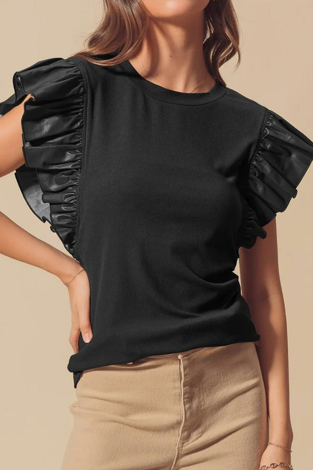 Rylee Leather Ruffle Shoulder Blouse | S-XL | PRE ORDER