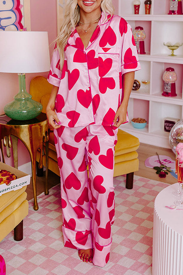 Valentine Heart Short Sleeve Shirt Pajama Set