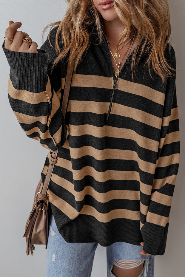 Elaina Striped Quarter Zip Sweater | S-3XL