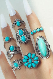 8 Piece Western Turquoise Ring Set