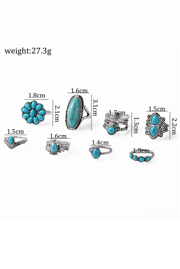 8 Piece Western Turquoise Ring Set