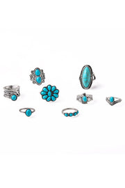 8 Piece Western Turquoise Ring Set