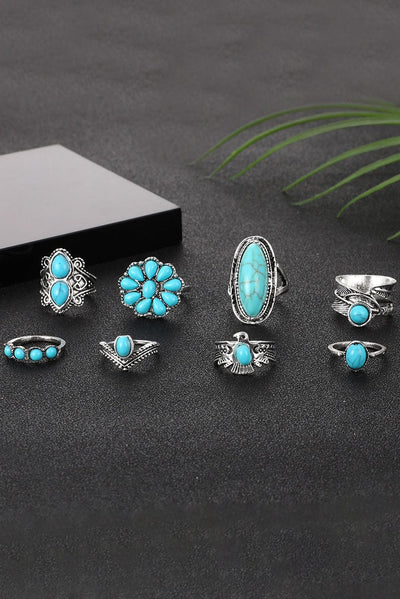 8 Piece Western Turquoise Ring Set