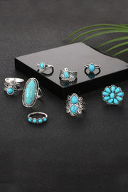 8 Piece Western Turquoise Ring Set