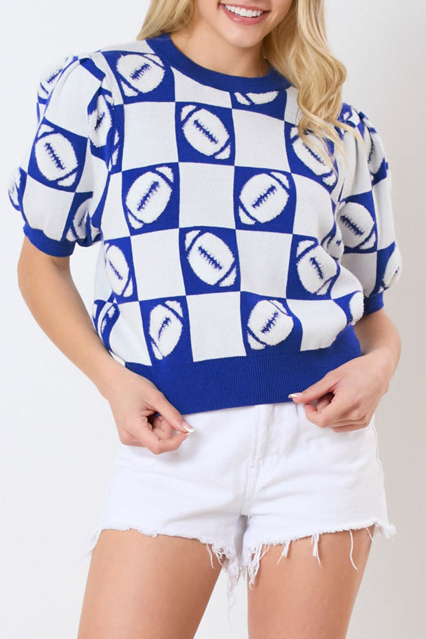 SALE - Football Checkered Puff Sleeve Top | Size Small