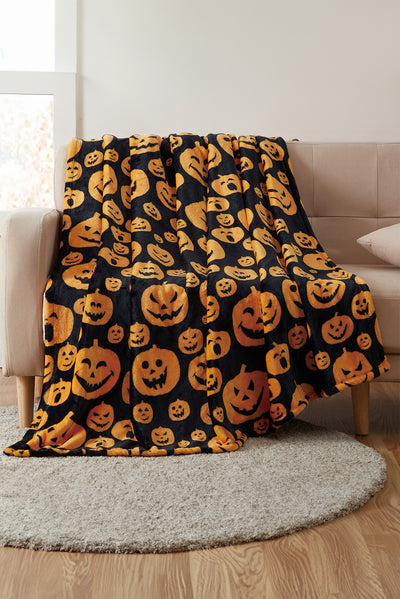 Pumpkin Face Print Fleece Blanket | PRE ORDER