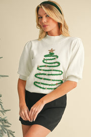 Tinsel Christmas Tree Short Sleeve Sweater | S-XL