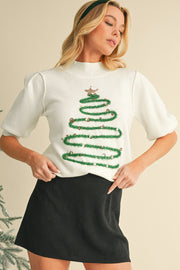 Tinsel Christmas Tree Short Sleeve Sweater | S-XL