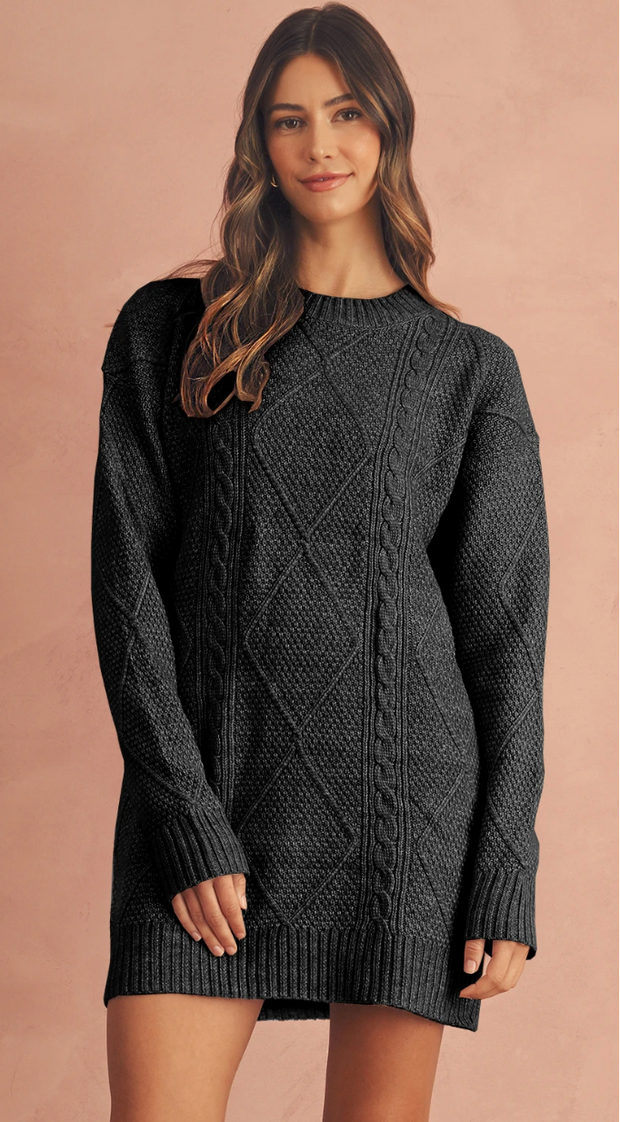 Ashley Cable Knit Sweater Dress | S-2XL