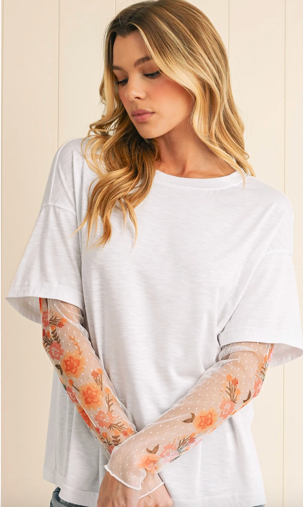 Nova Floral Mesh Sleeve Top | S-XL