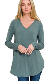 Long Sleeve V-Neck Swing Tunic | S-2XL