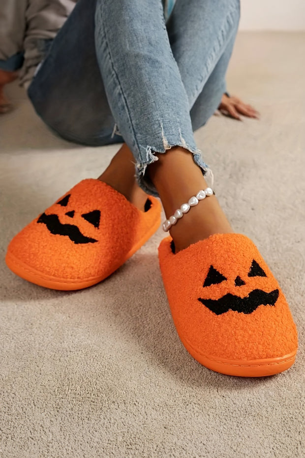 Pumpkin Face Graphic Plush Slippers | PRE ORDER