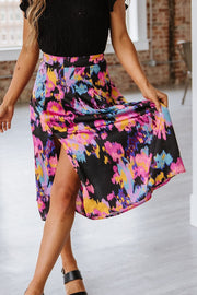 SALE - Abstract Floral Print Pleated Skirt