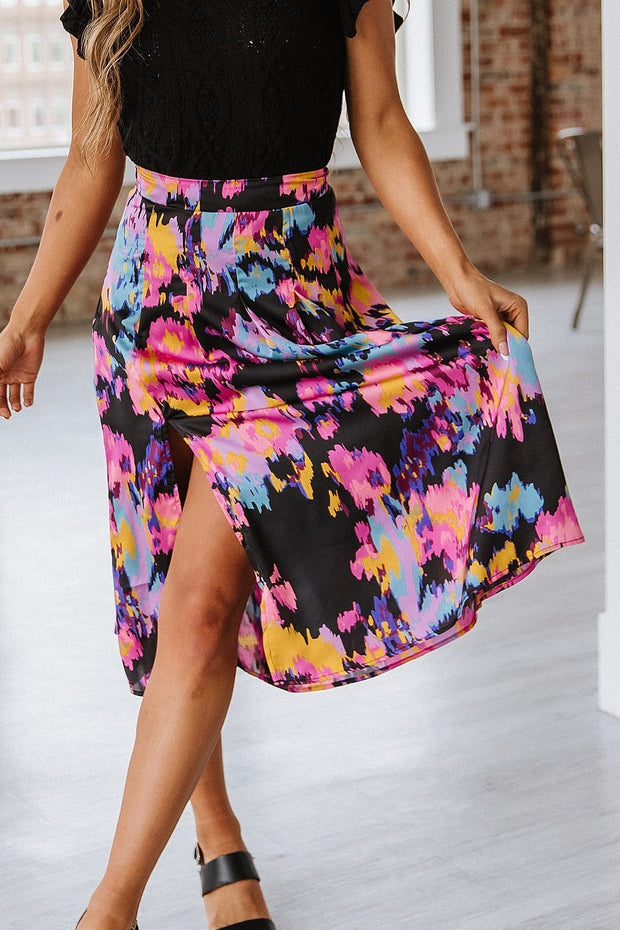 SALE - Abstract Floral Print Pleated Skirt