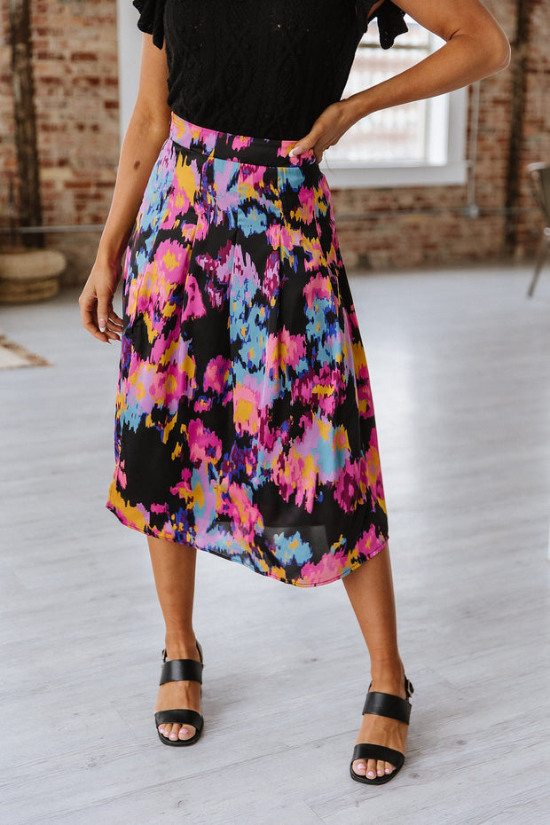 SALE - Abstract Floral Print Pleated Skirt