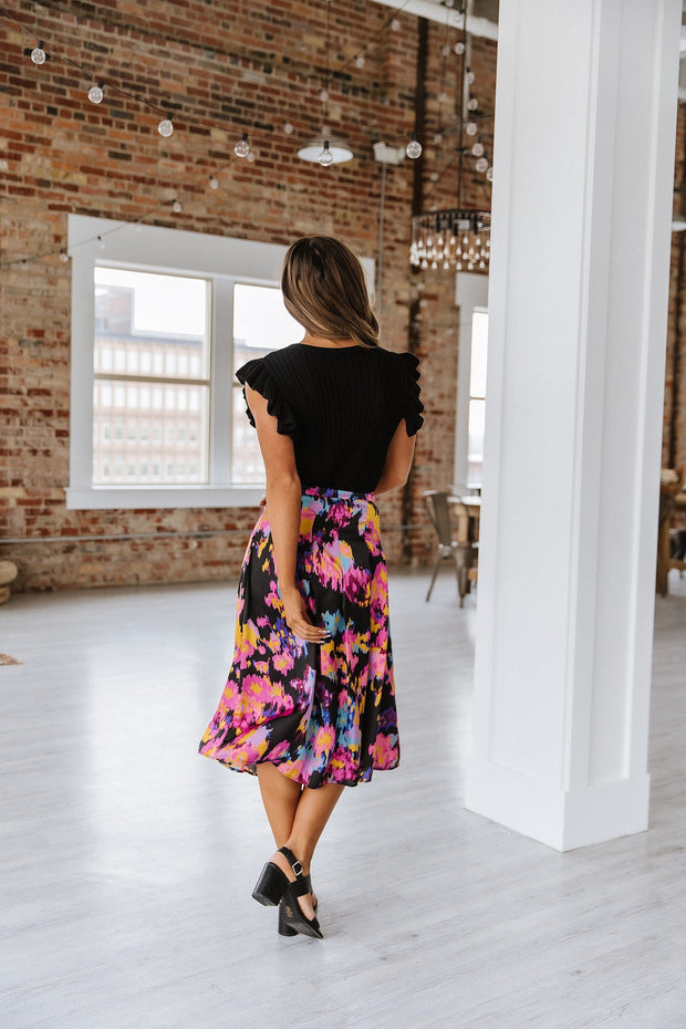 SALE - Abstract Floral Print Pleated Skirt