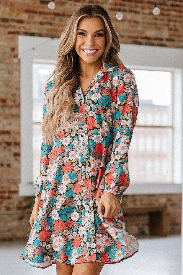 Aiden Floral Print Shirt Dress | S-XL