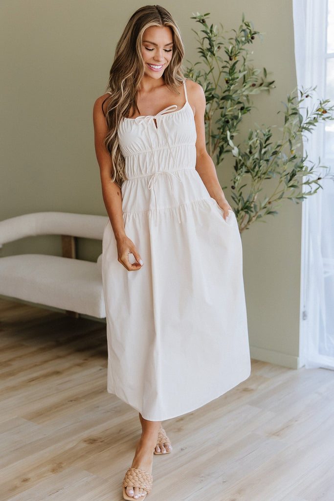 white christmas dresses Cream Floral Tiered Midi Dress – Feminine Short Sleeve Floral Dress- Aureum  Cotton Dress – Juliana's Boutique main image 0