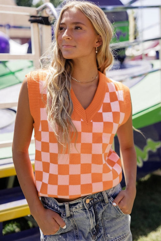 Amantha Checkered Knitted Tank Top | S-XL