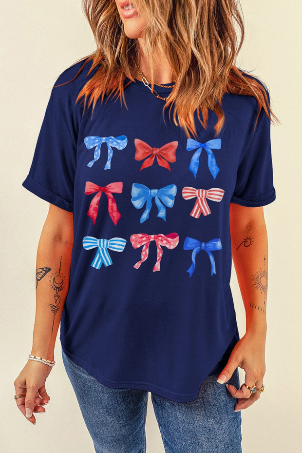 American Flag Bow Knot Graphic Tee | S-XL