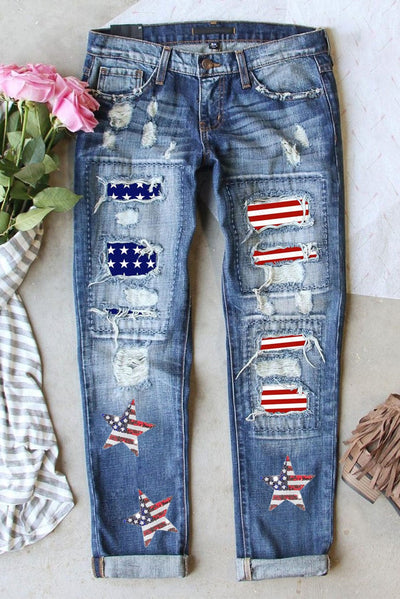 American Flag Ripped Jeans | S-2XL
