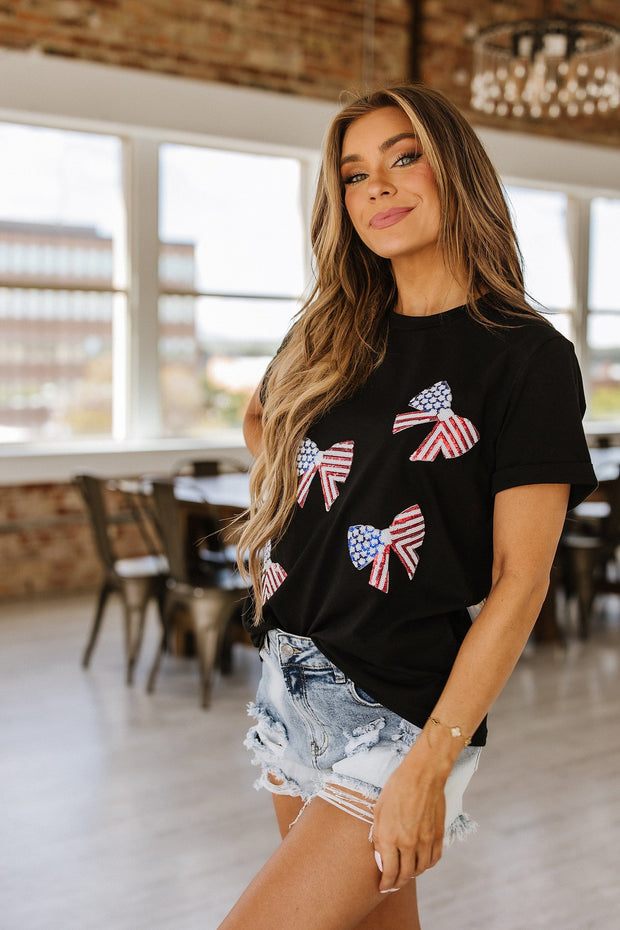 SALE - American Flag Sequin Graphic Tee | S-2XL