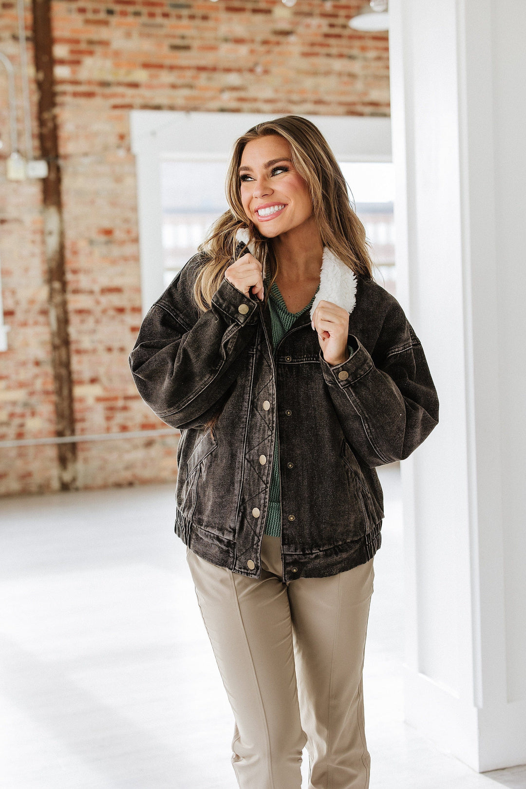 SALE - Andi Sherpa Collar Oversized Denim Jacket – Liam & Company