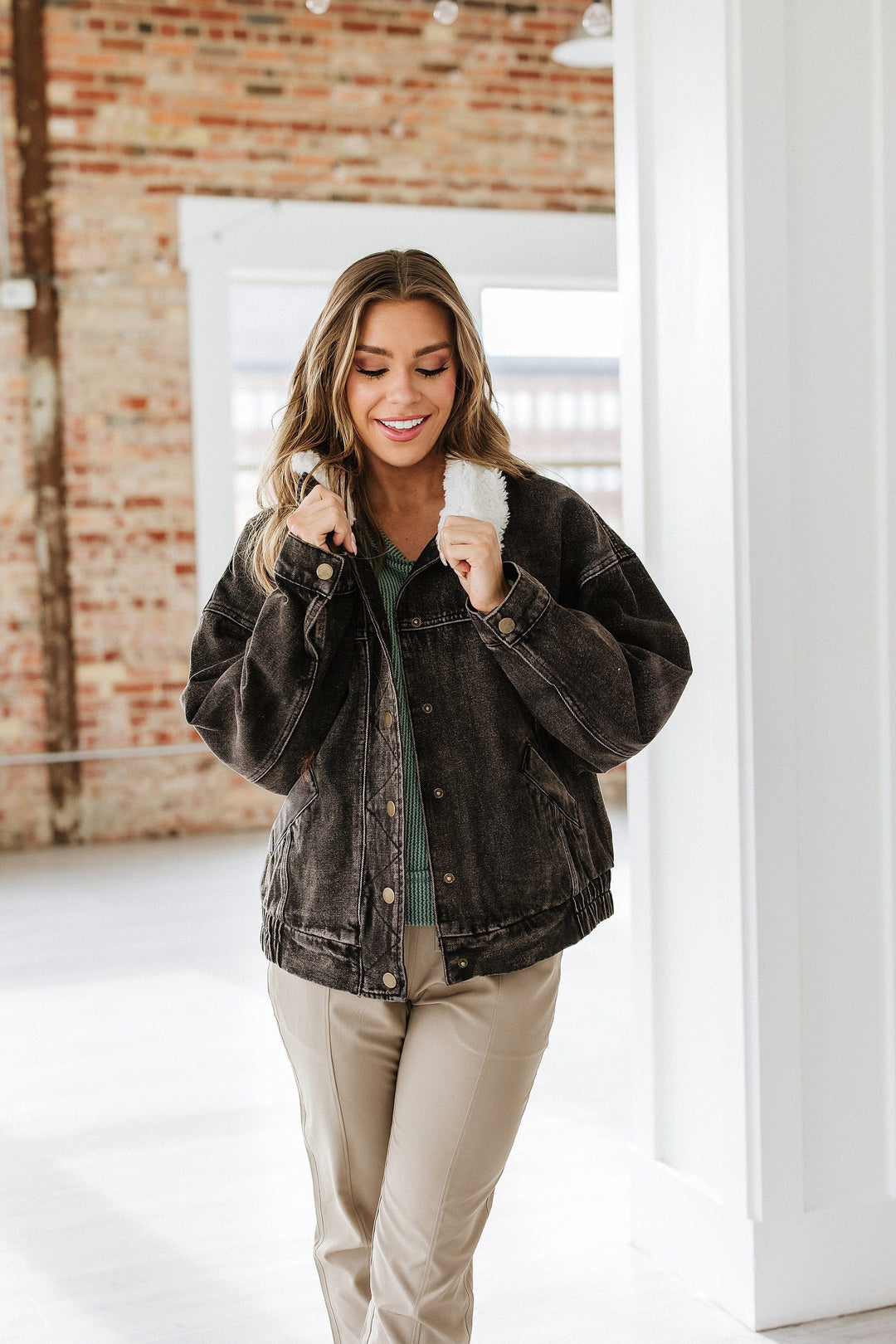 Andi Sherpa Collar Oversized Denim Jacket – Liam & Company