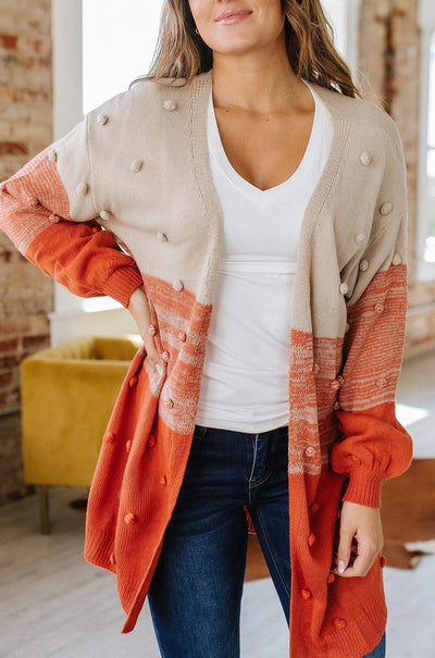 Angelica Pompom Color Block Cardigan | S-XL