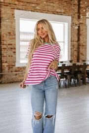 Aniston Stripe Contrast Trim Tee | S-XL | PRE ORDER