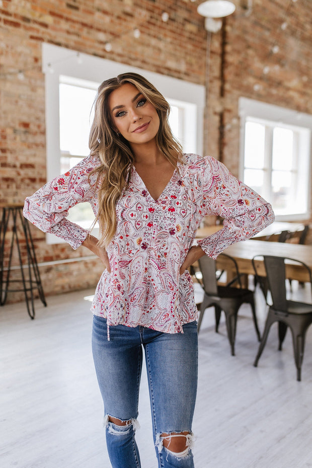 SALE - Aubrielle Paisley Printed Blouse | Size Medium