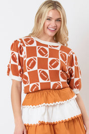 SALE - Football Checkered Puff Sleeve Top | Size Small