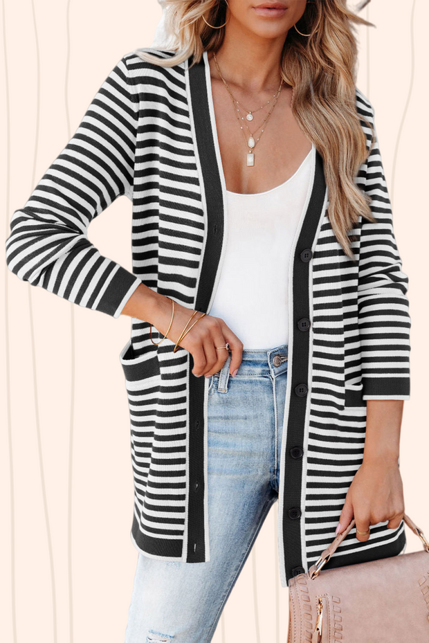 Gavin Striped Long Cardigan | S-2XL