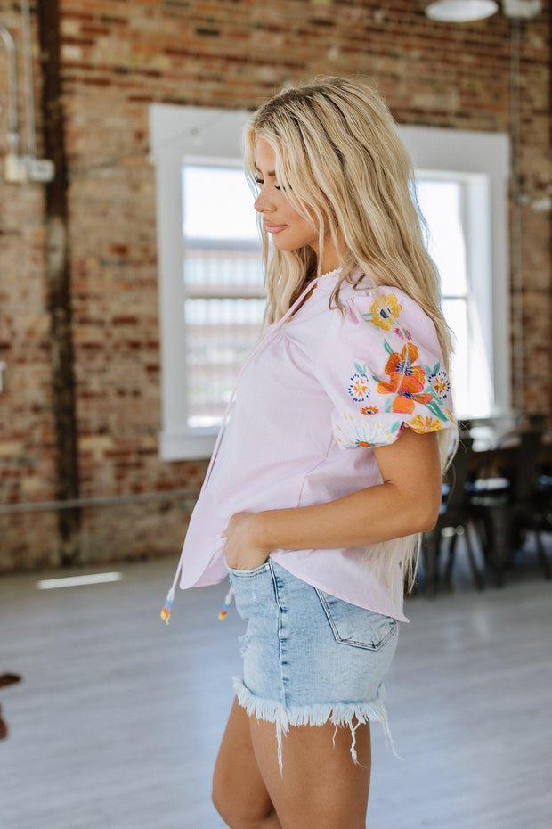 SALE - Belle Puff Sleeve Tie Neck Blouse | Size Small