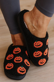 SALE - Black Halloween Pumpkin Slippers