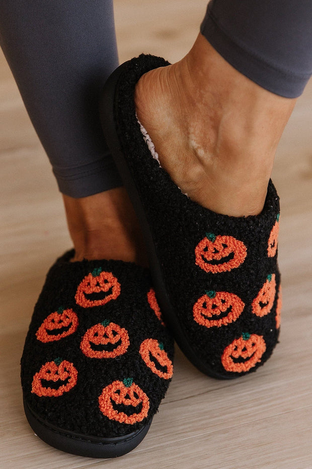 SALE - Black Halloween Pumpkin Slippers