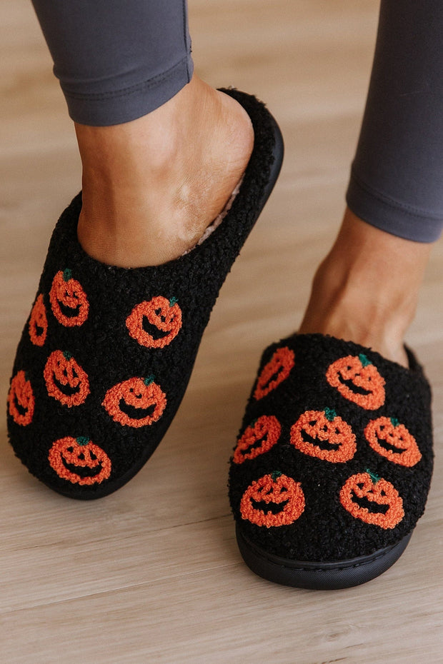 SALE - Black Halloween Pumpkin Slippers