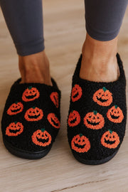 SALE - Black Halloween Pumpkin Slippers