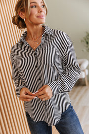 Black Striped Bow Backless Button Shirt
