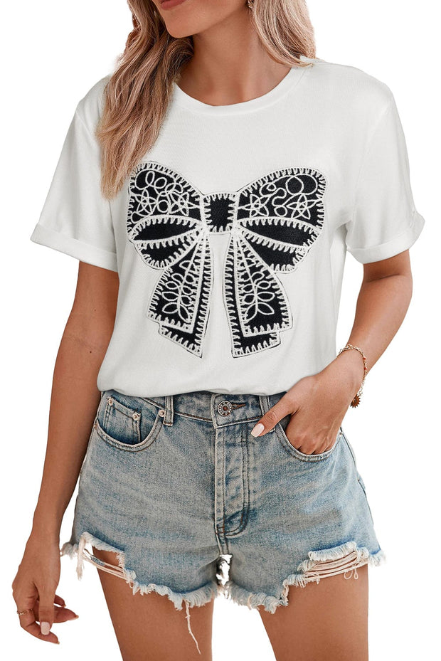 Bow Embroidered Graphic Tee | S-XL