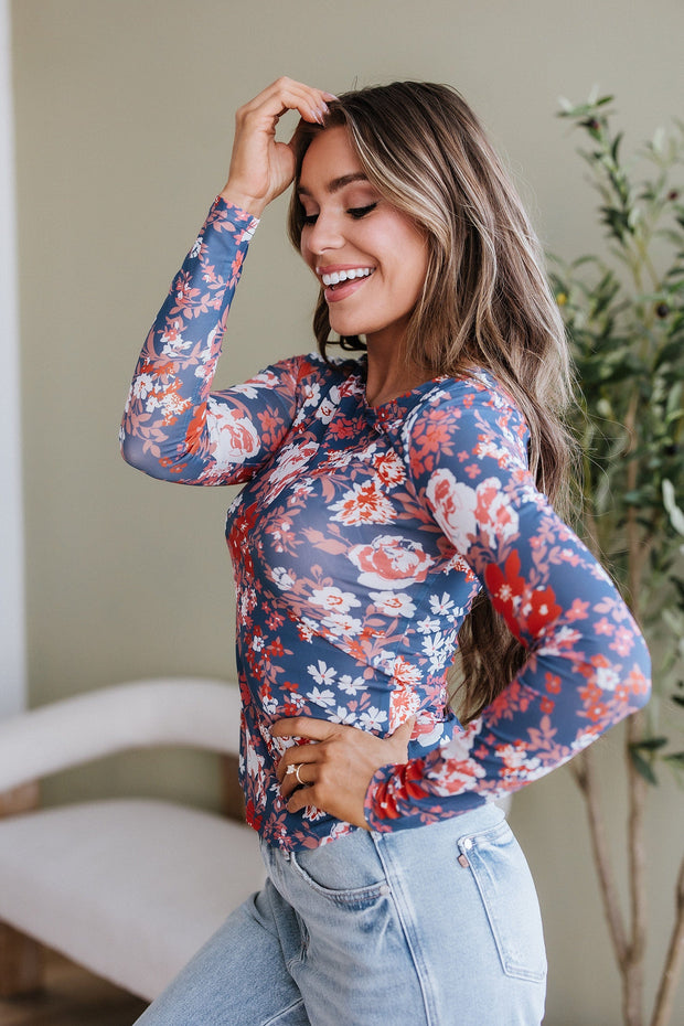 Brinkley Floral Mesh Long Sleeve Top | DROPSHIP