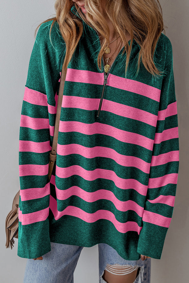 Elaina Striped Quarter Zip Sweater | S-3XL | PRE ORDER