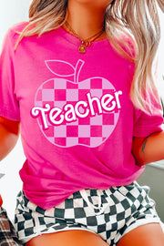 Teacher Checkered Apple Graphic Tee | S-2XL