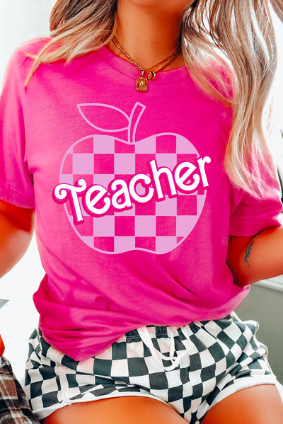 Teacher Checkered Apple Graphic Tee | S-2XL